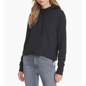 Rag & Bone Women Black Knit French Terry Amelia Lace-Up Hooded Sweatshirt Size S